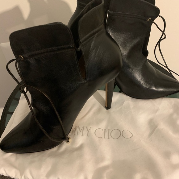 Jimmy Choo Drawstring Black Leather Ankle Boot - Picture 2 of 4
